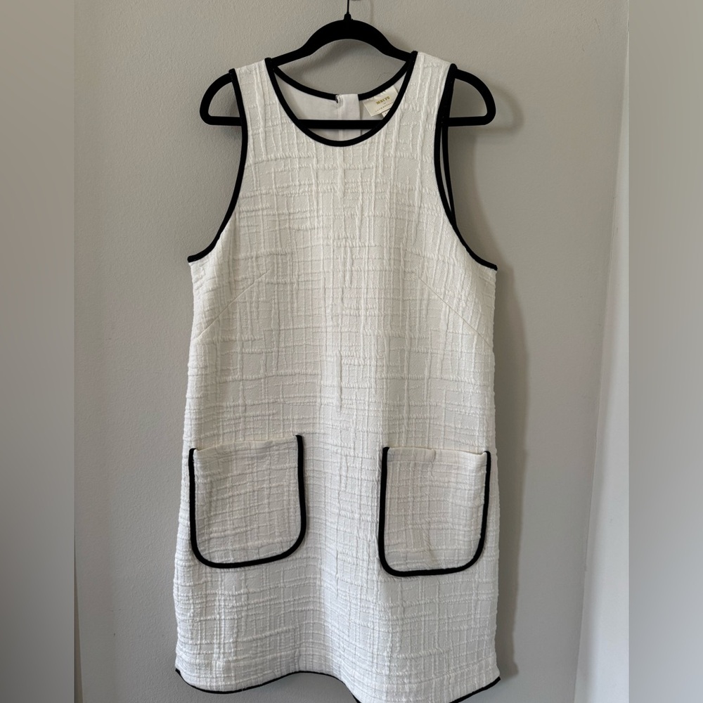 Anthropologie Cream and Black Trimmed Sheath Mini Dress